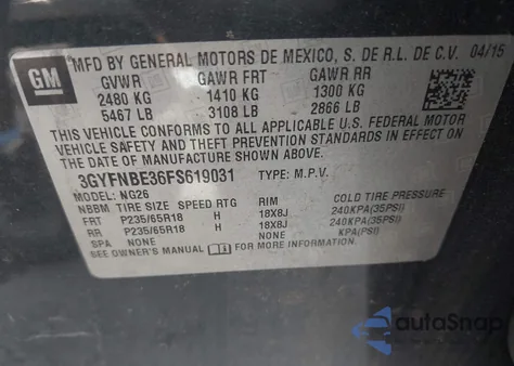 2015 Cadillac Srx Luxury Collection z USA, uszkodzony, nr VIN 3GYFNBE36FS619031